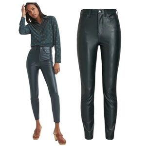 NWOT Veronica Beard High-Rise Faux Leather Skinny Pants - Dark Green